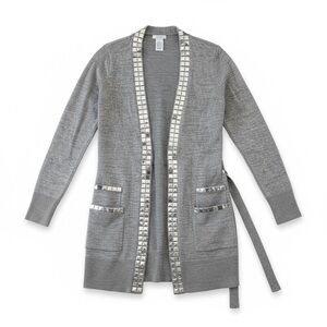 Cache Metallic Silver Studded Open Front Cardigan Size Small EUC